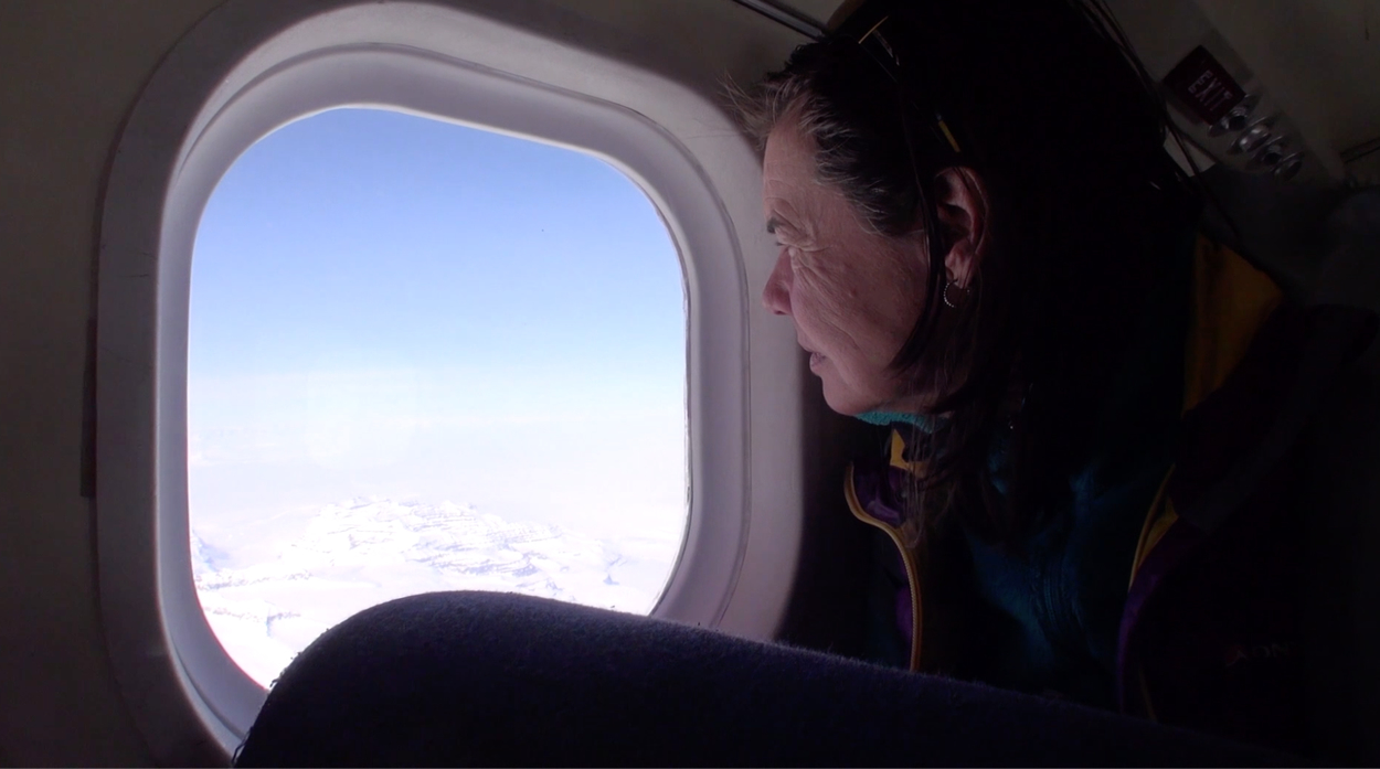 Bernice looks out plane window png