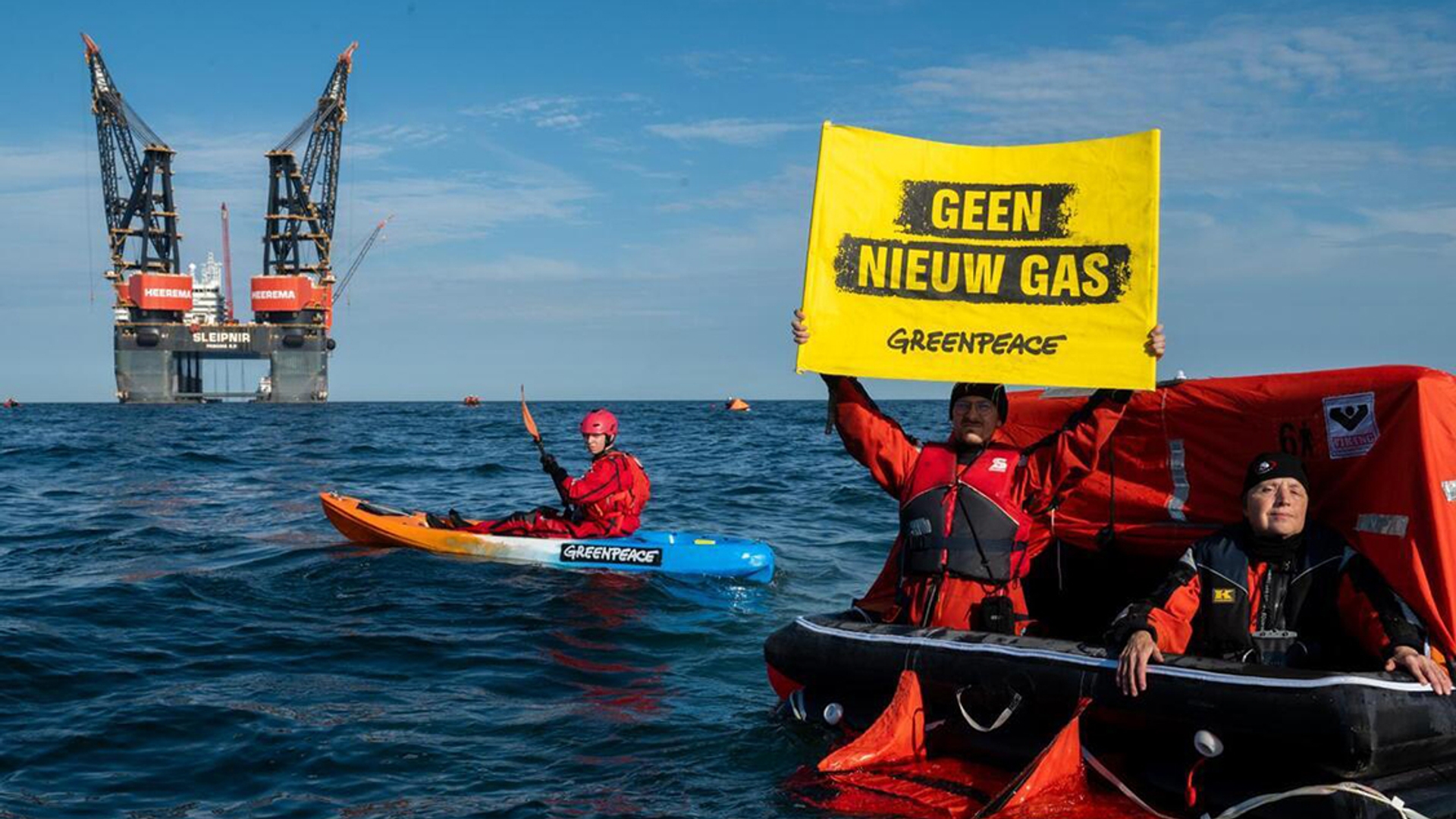 Demonstratie Greenpeace op de Noordzee