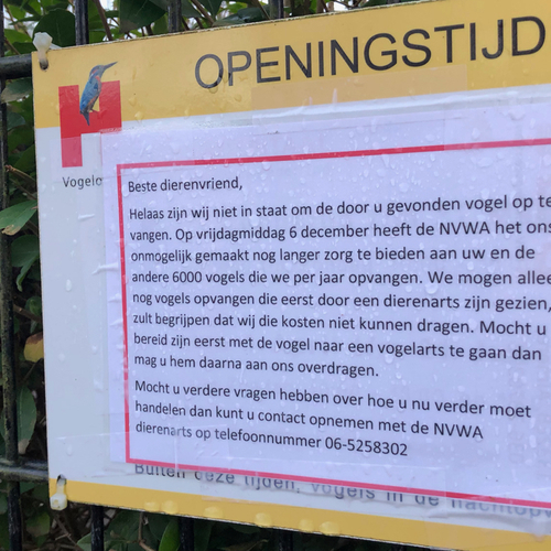NVWA maakt Vogelopvang vleugellam